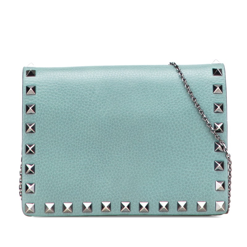 ヴァレンティノ ロックスタッズ チェーン ショルダーバッグ グリーン レザー レディース VALENTINO 中古