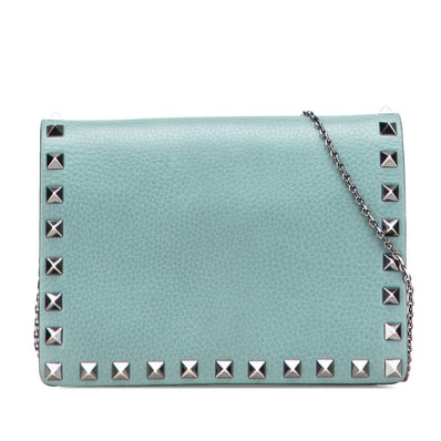 ヴァレンティノ ロックスタッズ チェーン ショルダーバッグ グリーン レザー レディース VALENTINO 中古