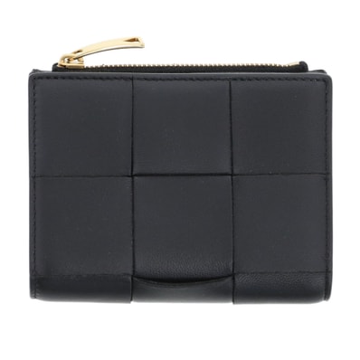 BOTTEGAVENETA ボッテガヴェネタ スモール カセット 二つ折りウォレット 二つ折り財布 742698 ラムスキン ブラック レディース【中古】