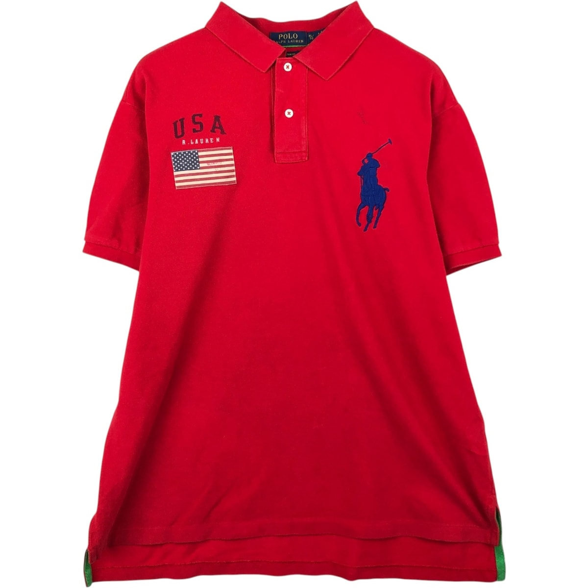 古着 ラルフローレン Ralph Lauren POLO RALPH LAUREN CUSTOM FIT 星条旗柄 ビッグポニー 半袖 ポロシャツ メンズXL相当/eaa622748
