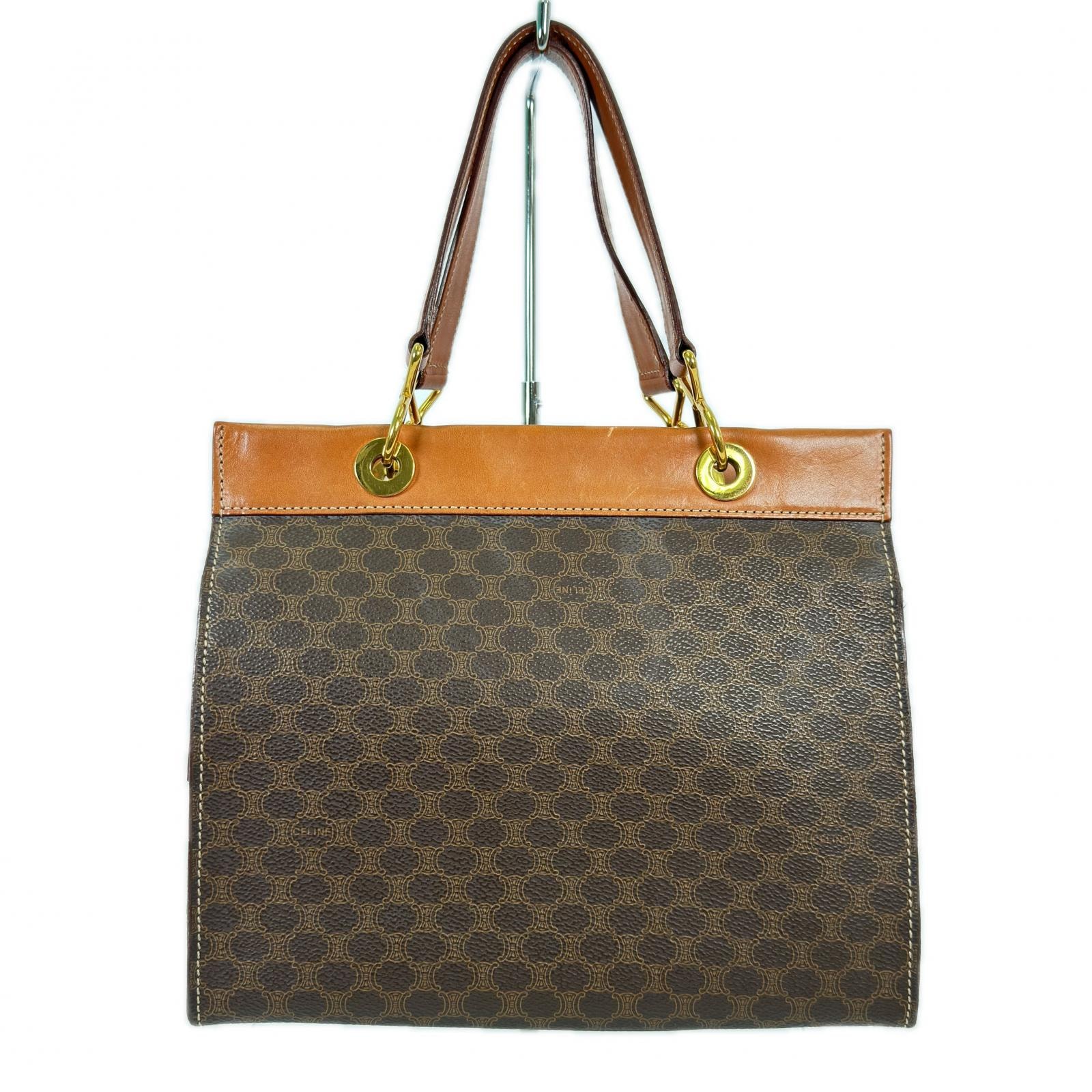 CELINE セリーヌ MC97/2 オールドセリーヌ ハンドバッグ ブラウン ダークブラウン レザー/PVCコーティングキャンバス ヴィンテージ マカダム柄 モノグラム柄 スクエア型 レディース