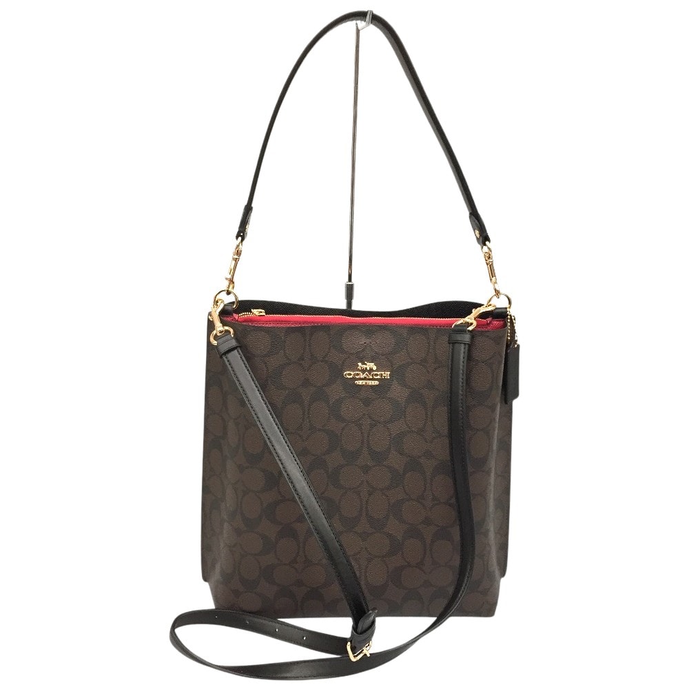 △△COACH コーチ PVCコーティングキャンバス×レザー シグネチャー 2wayショルダーバッグ CA561 ブラウン