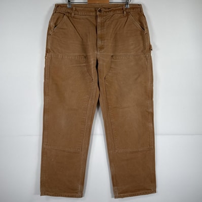 古着 カーハート Carhartt USA製 ワークパンツ ダブルニー ダック ペインターパンツ 作業着 ワンポイント ロゴ 大きいサイズ w40 L32 ベージュ メンズ