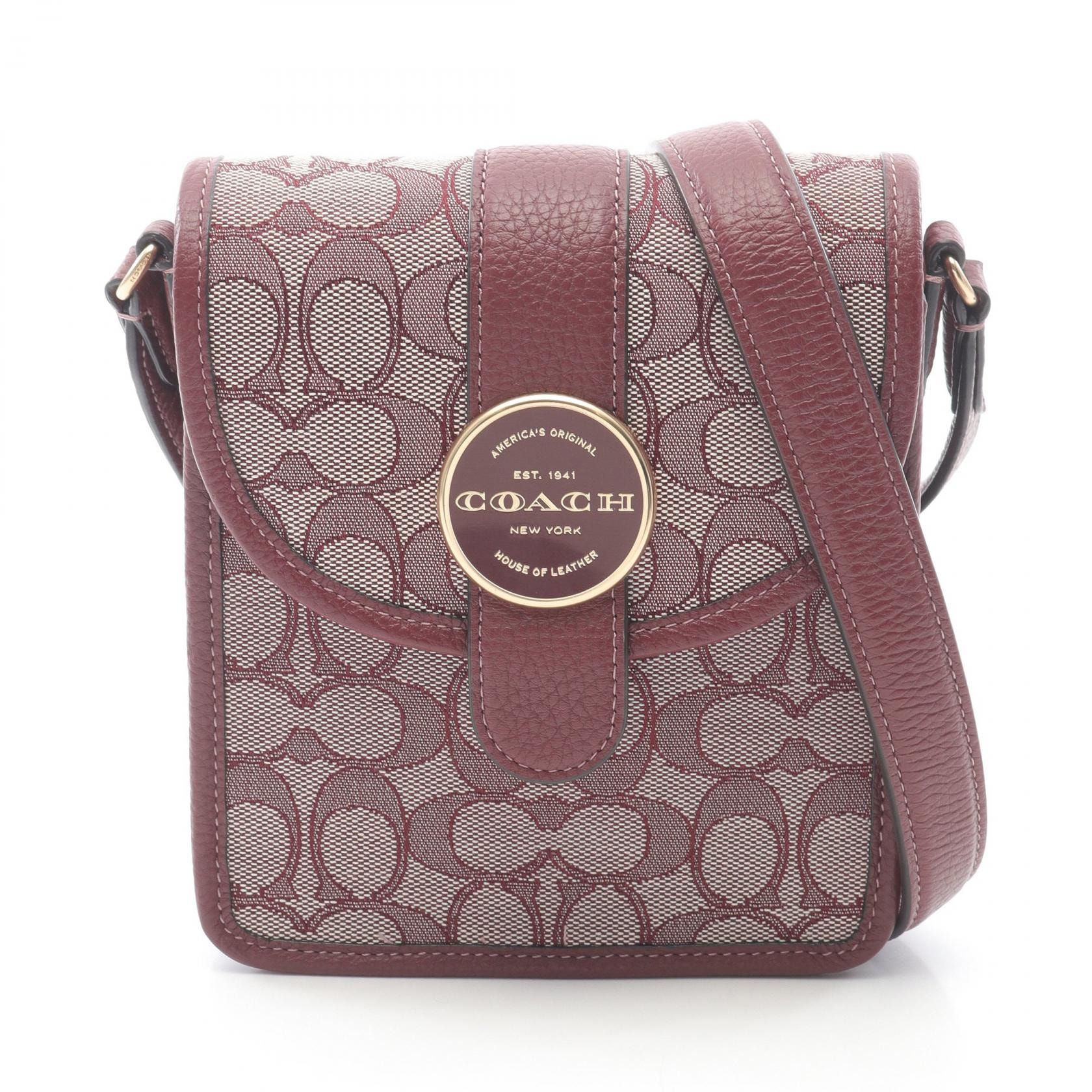 コーチ COACH ノース サウス ロニー クロスボディ シグネチャー ショルダーバッグ バッグ キャンバス レザー レディース ボルドー系 / ホワイト系 C8321 【中古】