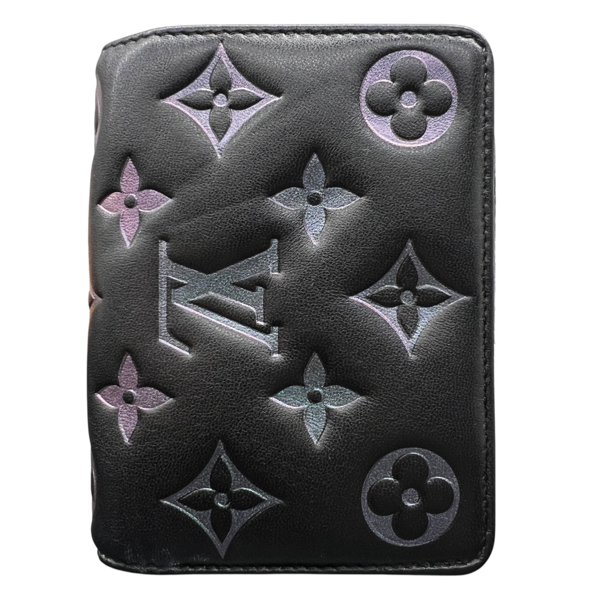 LOUIS VUITTON 希少 極美品 ルイヴィトン ポルトフォイユ ルー モノグラム エンボス レインボーノワール 二つ折り財布 M82767 レザー RFID確認済 ブラック マルチカラー コンパクトウォレット LV Aランク 中古 鑑定済 ヴィトン財布