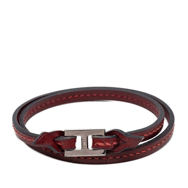 エルメス ティレット 2連 ブレスレット ワインレッド レザー レディース HERMES 【中古】
