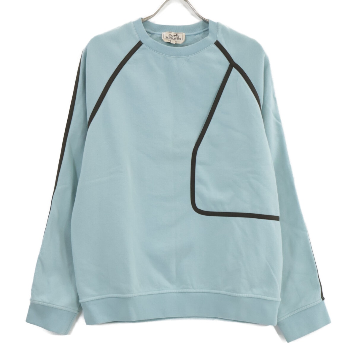 未使用に近い】エルメス 21AW ﾗｲﾄﾌﾞﾙｰ ｺｯﾄﾝ ﾍﾘﾝﾎﾞｰﾝﾊﾟｲﾋﾟﾝｸﾞ 裏起毛  