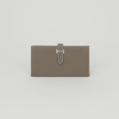 エルメス HERMES ベアンスフレ ベアン スフレ 財布 長財布 ロングウォレット エプソン エトゥープ Etoupe グレー Gray シルバー金具 ヴォーエプソン