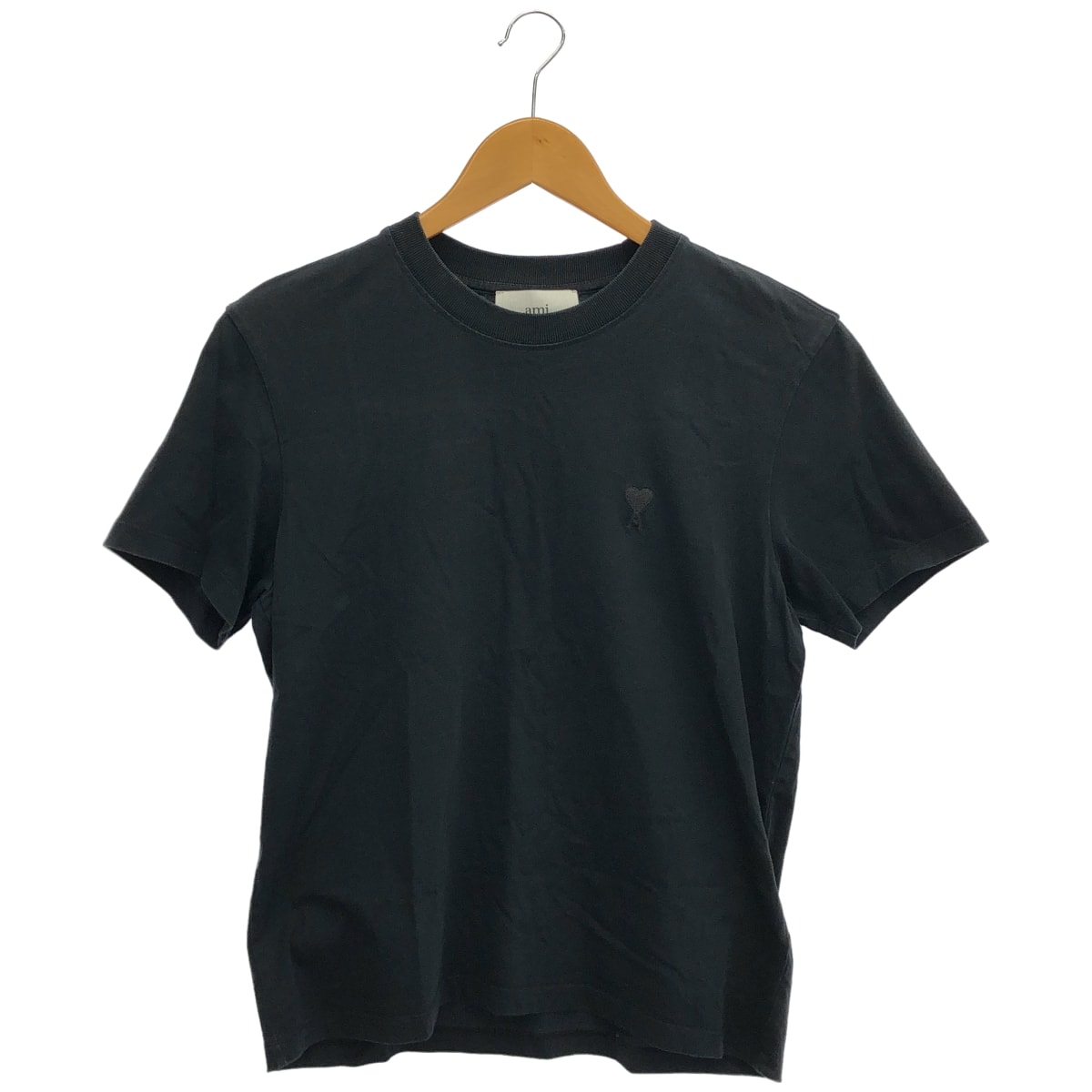アミパリス ブラック コットン ロゴ刺繍 Tシャツ XS