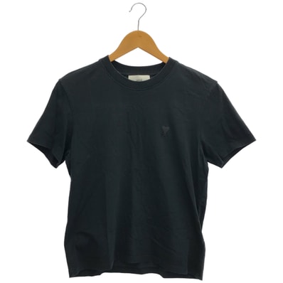 アミパリス ブラック コットン ロゴ刺繍 Tシャツ XS