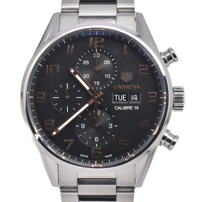 タグホイヤー TAG HEUER CV2A1AB.BA0738 カレラ キャリバー16 クロノグラフ デイデイト ブラック 自動巻き メンズ 美品 腕時計 K#150353