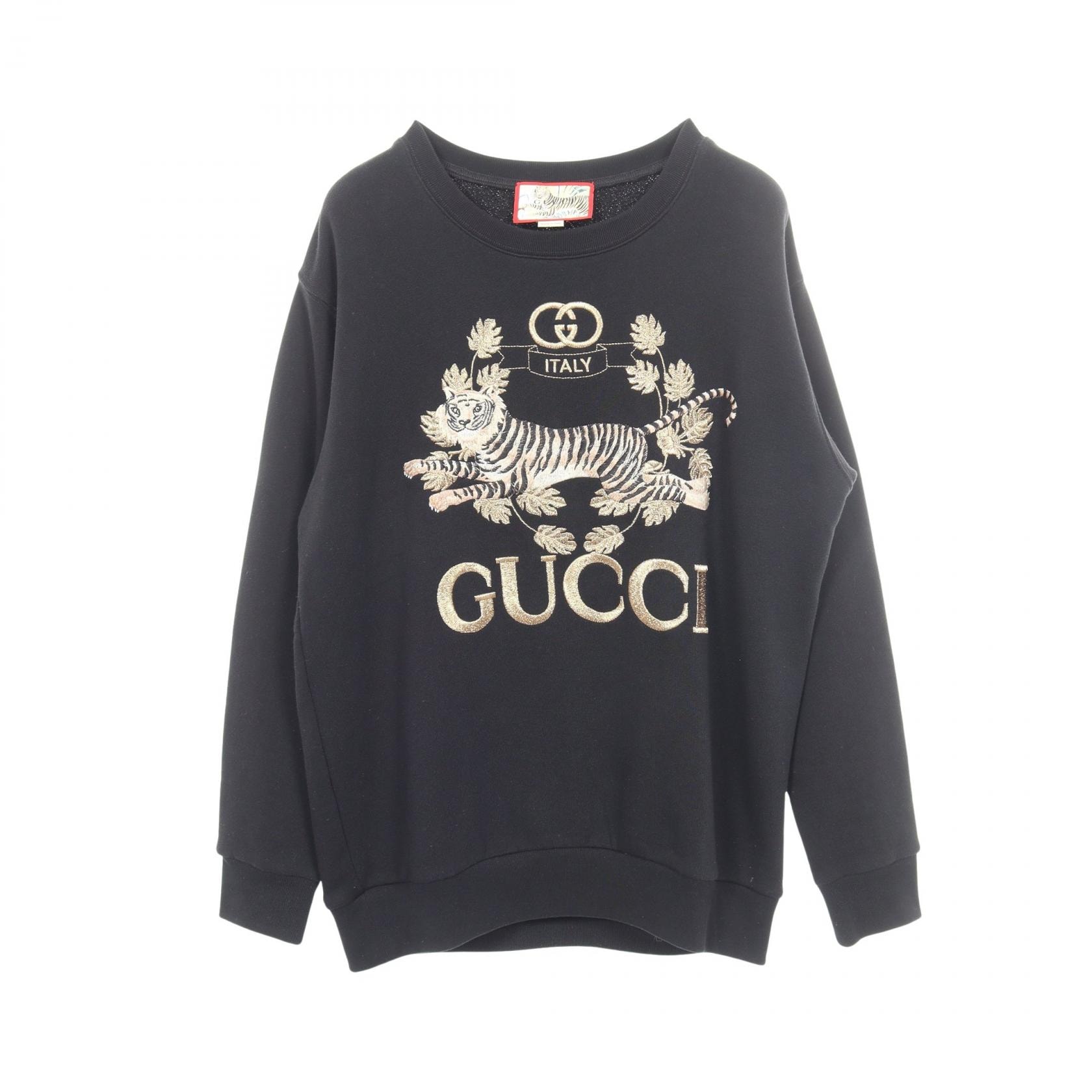 グッチ GUCCI タイガー 刺繍 スウェット 衣料品 トップス コットン メンズ ブラック系 / ゴールド系 617964 【中古】