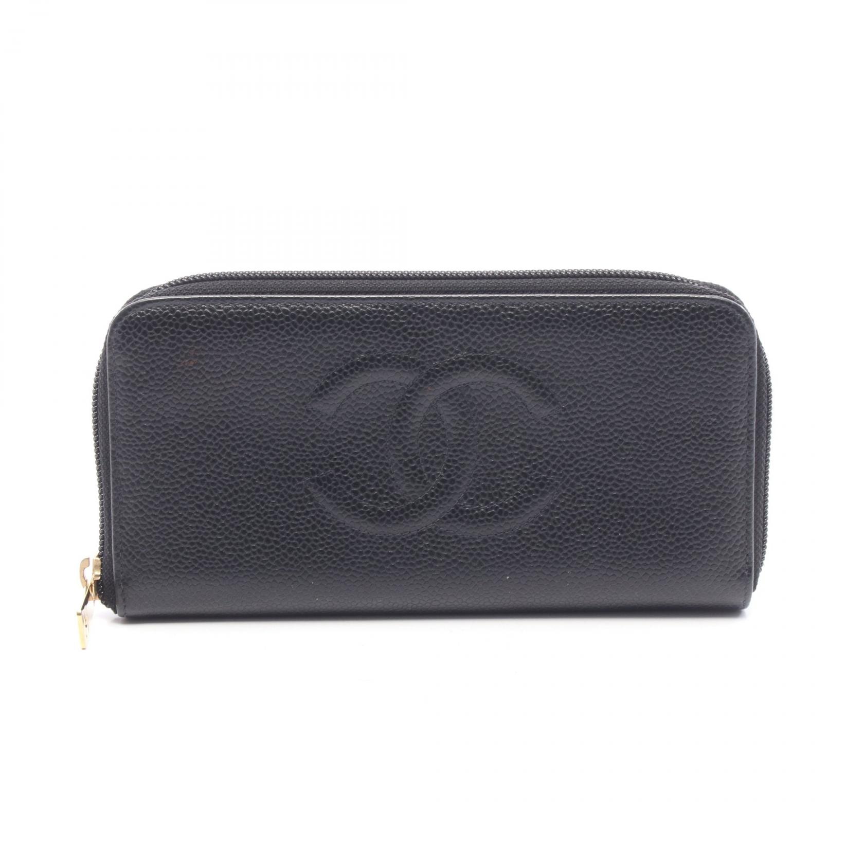 シャネル CHANEL ココマーク ラウンド長財布 財布 キャビアスキン(グレインドカーフ) レディース ブラック系 【中古】