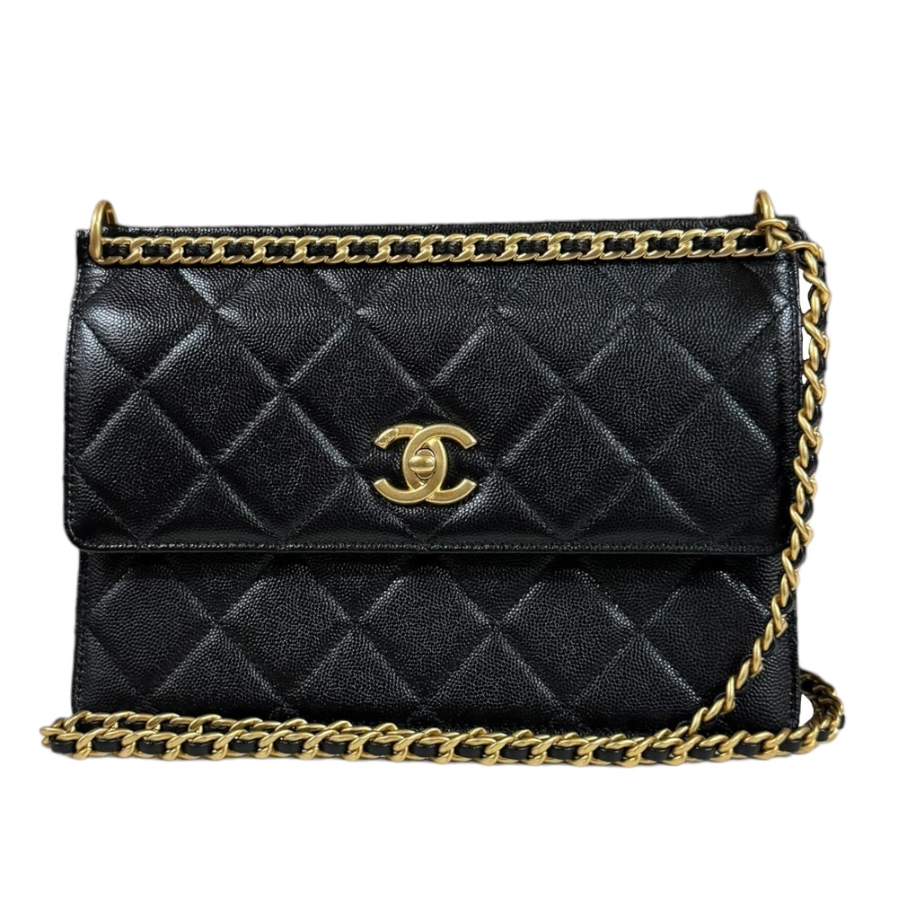 シャネル スモールフラップバッグ ショルダーバッグ キャビアスキン AS4169 ブラック レディース CHANEL  中古