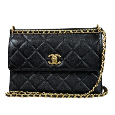 シャネル スモールフラップバッグ ショルダーバッグ キャビアスキン AS4169 ブラック レディース CHANEL 中古