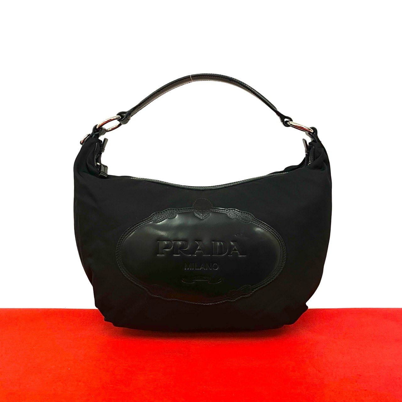 PRADA プラダ ロゴ 刻印 ナイロン レザー ショルダーバッグ ブラック
 30567