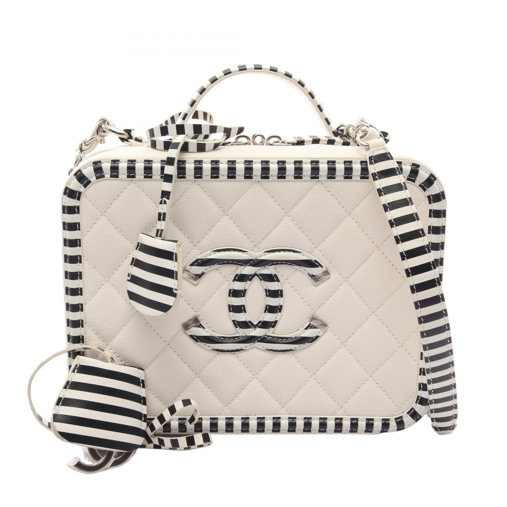シャネル CHANEL CCフィグリー バニティバッグ 2WAY ショルダーバッグ バッグ レザー レディース ホワイト系 / ブラック系 A93343 【中古】