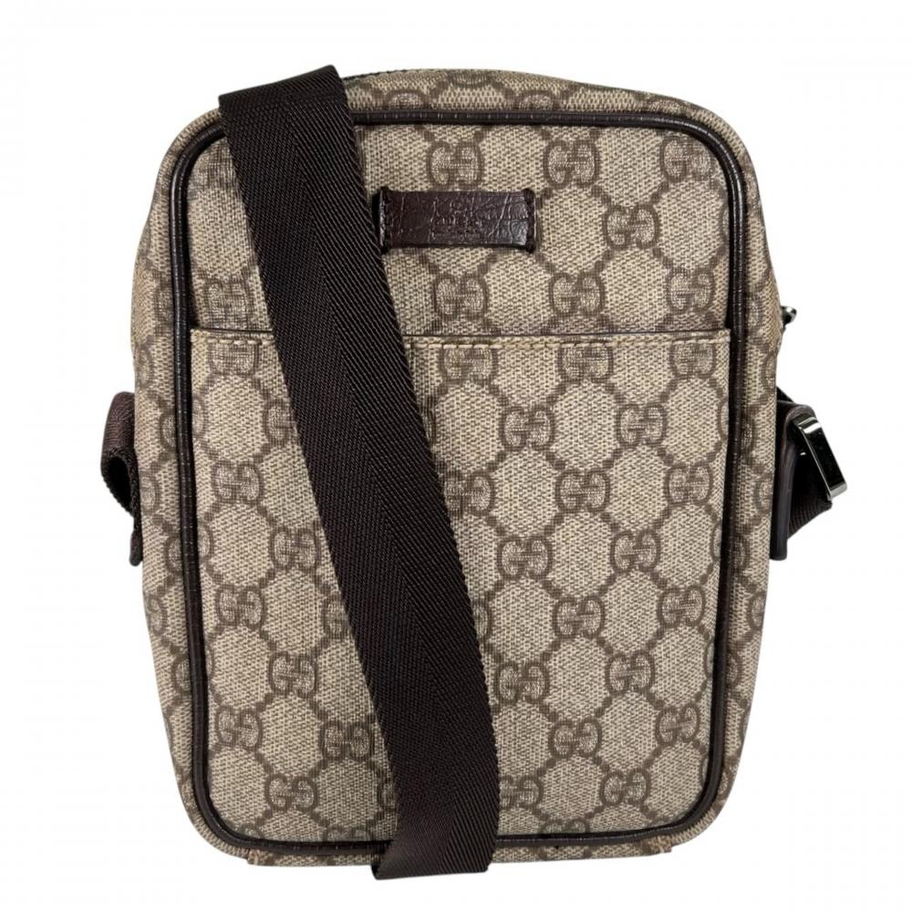 GUCCI グッチ ショルダーバッグ GGスプリーム ミニマル 斜め掛け 122754 PVCコーティングキャンバス レザー ブラウン 茶 シルバー金具 メンズ【中古品】