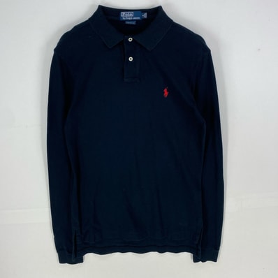 古着 ポロバイラルフローレン Polo by Ralph Lauren 鹿の子 長袖シャツ ワンポイント ロゴ刺繍 ポロシャツ S ブラック系 メンズ