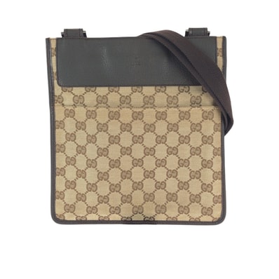 美品 GUCCI グッチ ブラウン ベージュ シルバー金具 GGキャンバス レザー/ ショルダーバッグ ポシェット 601334 【中古】