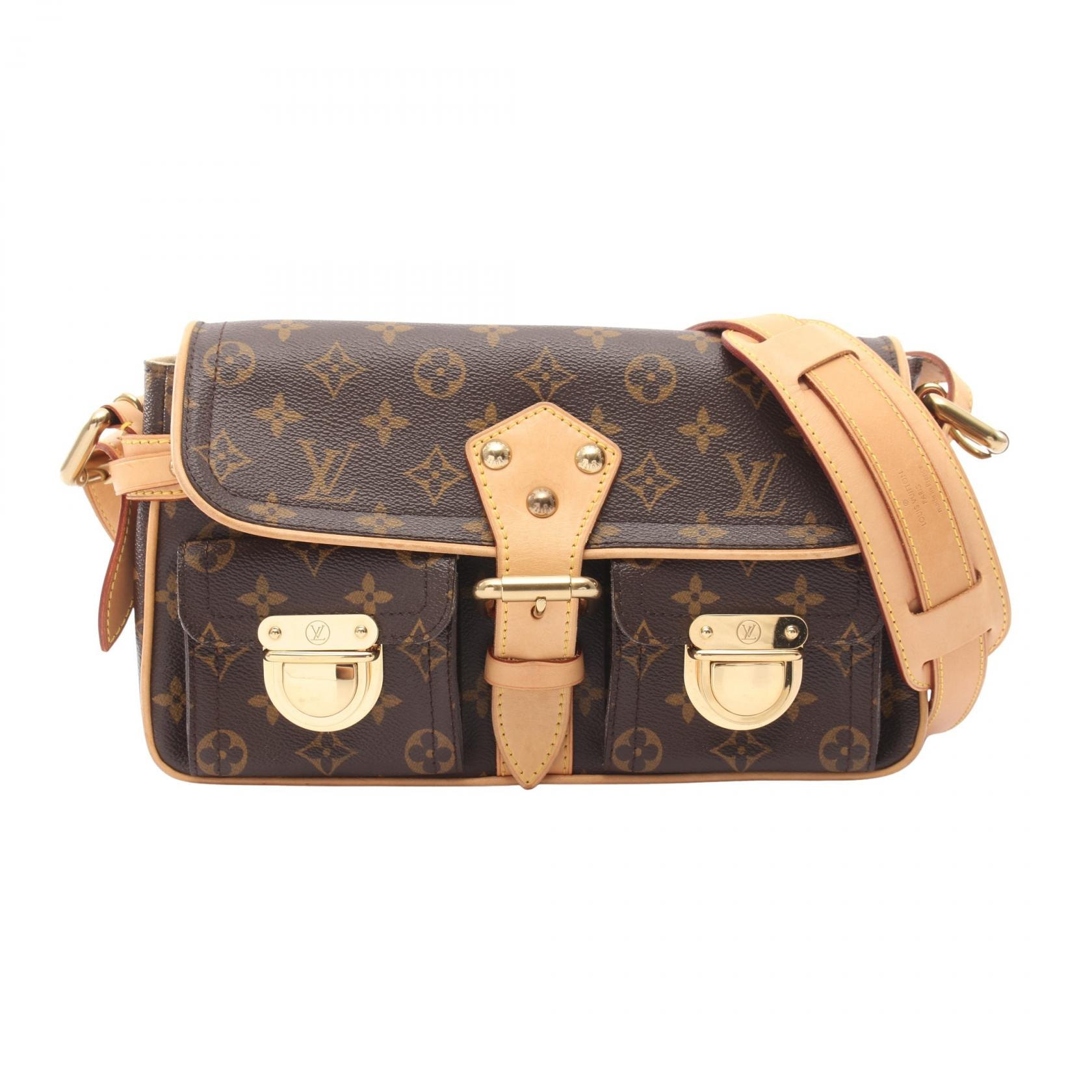 ルイ・ヴィトン LOUIS VUITTON ハドソンPM 別売りロングショルダーストラップ付き ショルダーバッグ バッグ PVCコーティングキャンバス レザー モノグラム レディース ブラウン系 M40027 【中古】