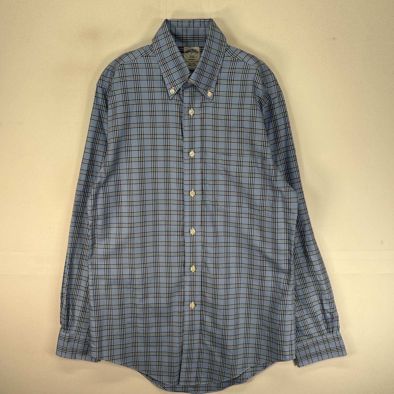 古着 ブルックスブラザーズ Brooks Brothers 長袖シャツ ボタンダウン 胸ポケット S  ブルー系 チェック メンズ