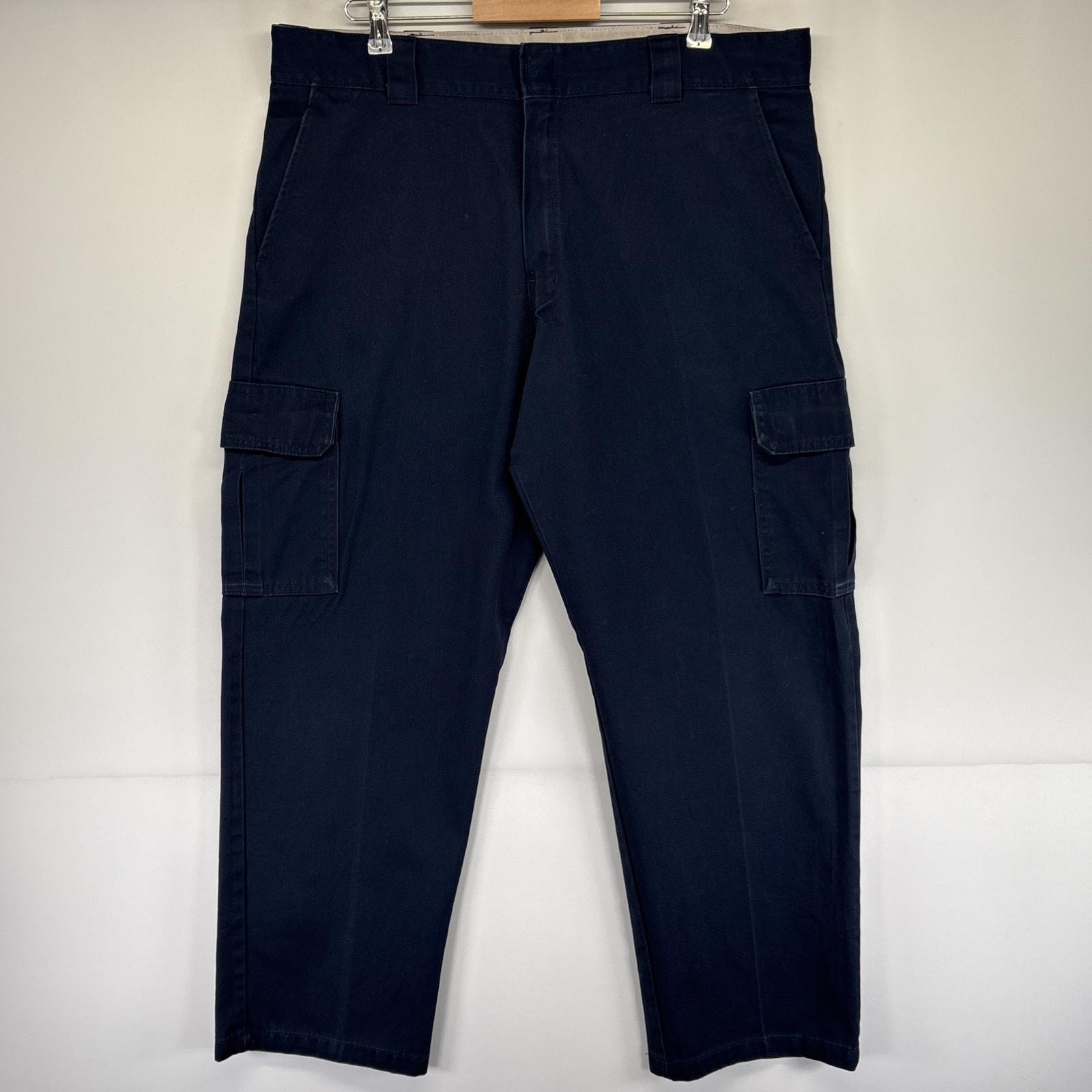 古着 ディッキーズ Dickies ワークパンツ カーゴパンツ チノパン ワンポイントロゴ テーパード 作業着 w40 L32  ネイビー メンズ