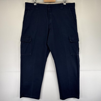 古着 ディッキーズ Dickies ワークパンツ カーゴパンツ チノパン ワンポイントロゴ テーパード 作業着 w40 L32 ネイビー メンズ
