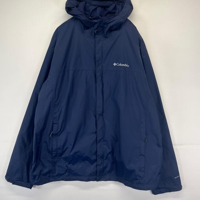 古着 コロンビア Columbia ジャケット ナイロンジャケット フルジップ ワンポイント アウトドア 大きいサイズ 2XL ネイビー系 メンズ