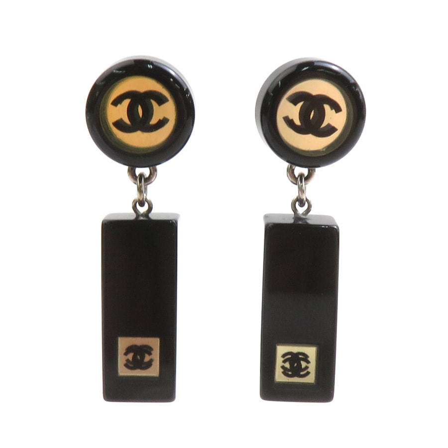 シャネル CHANEL ピアス ココマーク レジン/メタル ブラック/シルバー レディース【中古】 e62190i