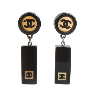 シャネル CHANEL ピアス ココマーク レジン/メタル ブラック/シルバー レディース【中古】 e62190i