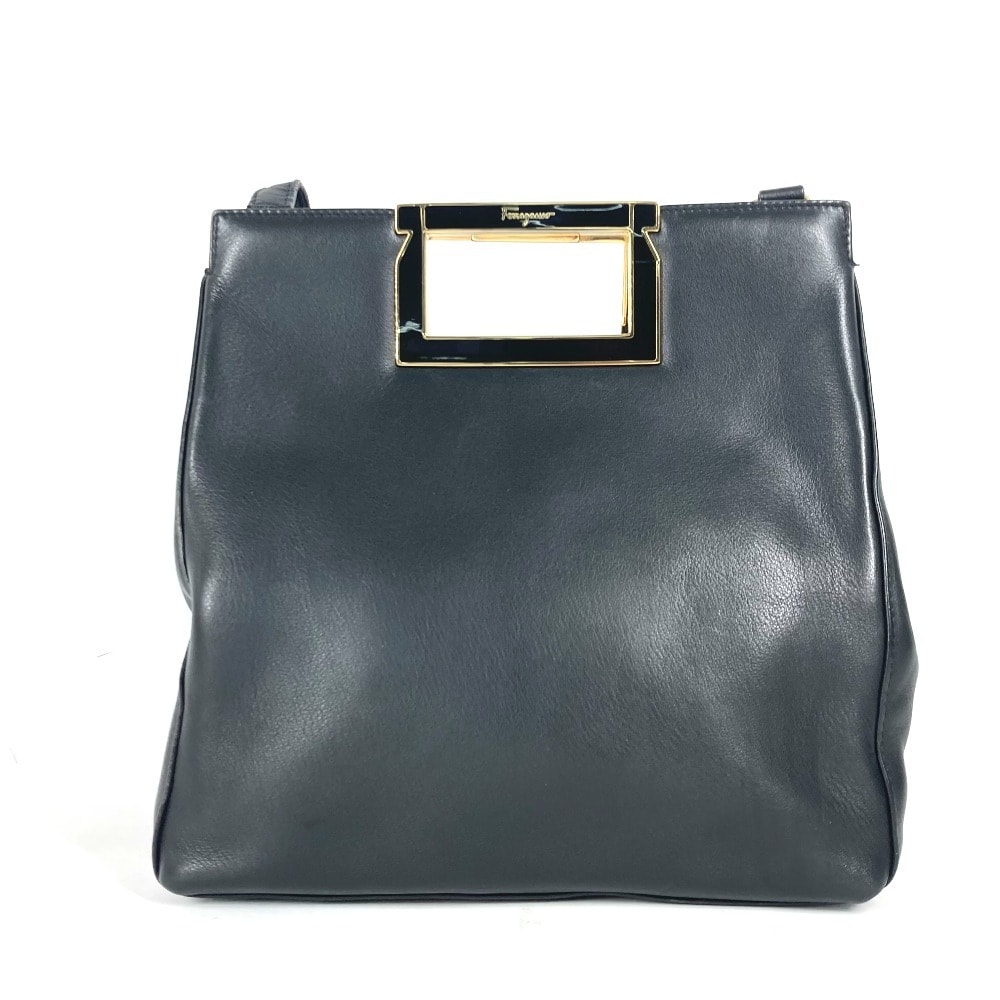 サルヴァトーレフェラガモ Salvatore Ferragamo ロゴ メタルハンドル 2WAYバッグ カバン ハンドバッグ ポシェット 斜め掛け ショルダーバッグ レザー ブラック