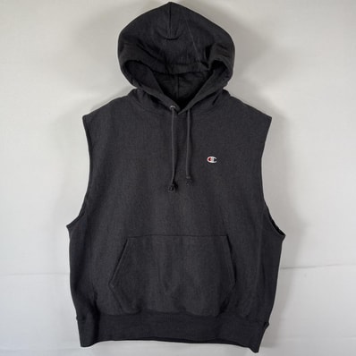 古着 チャンピオン Champion ベスト リバースウィーブ パーカー プルオーバー ワンポイントロゴ刺繍 LARGE ダークグレー メンズ