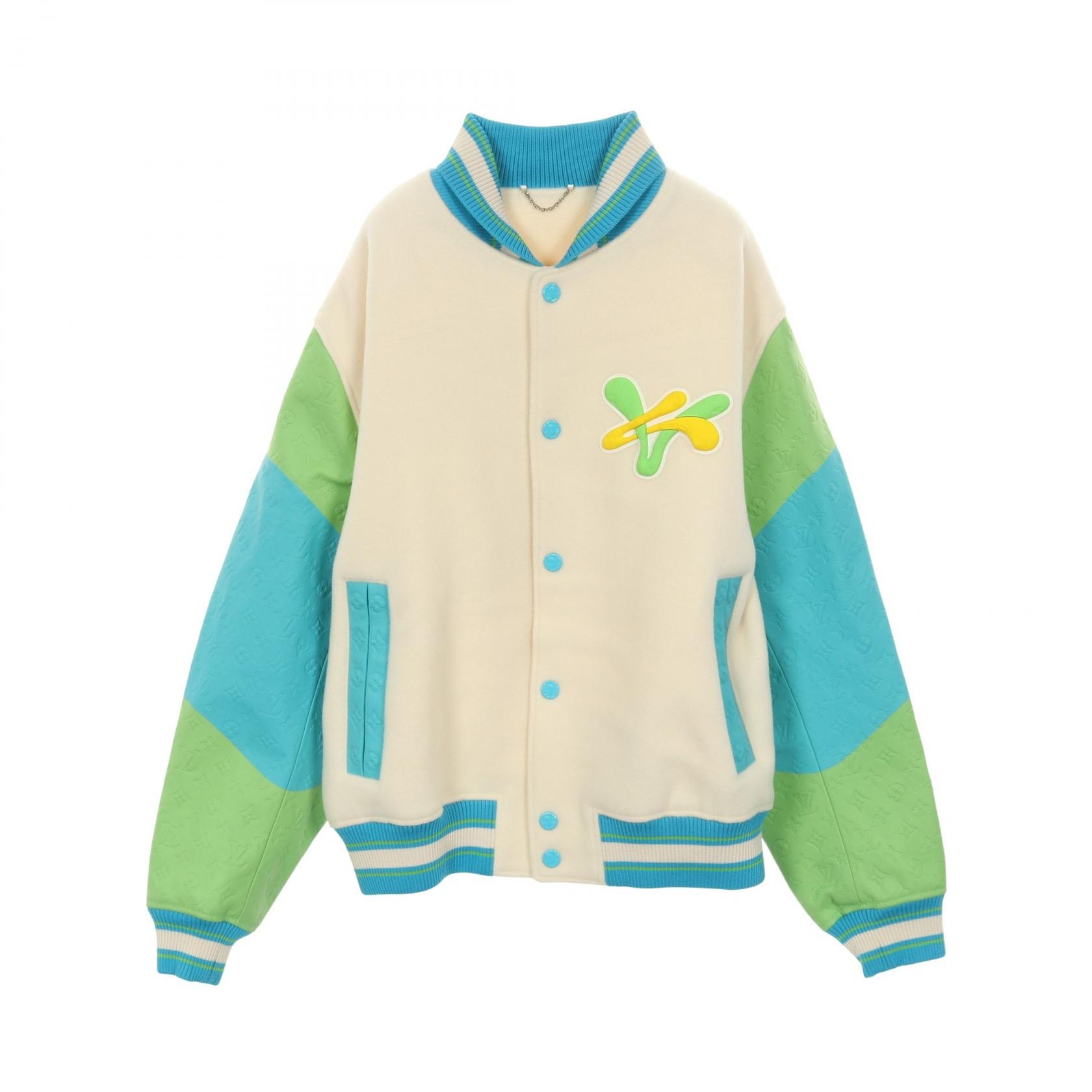 ルイ・ヴィトン LOUIS VUITTON レインボープレイグラウンドバーシティブルゾン スタジャン 衣料品 アウター ウール レザー メンズ ホワイト系 / ブルー系 / マルチカラー RM231 YC8 HOL63E 【中古】