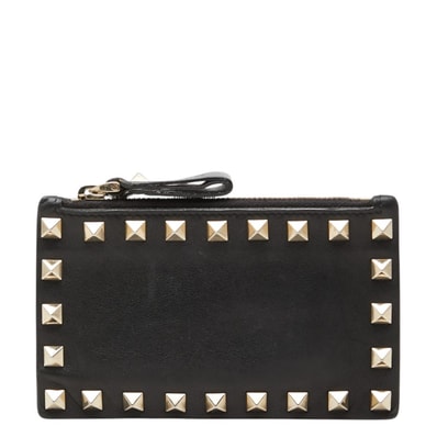 ヴァレンティノ ロックスタッズ コインケース カードケース ブラック レザー メタル レディース VALENTINO 中古