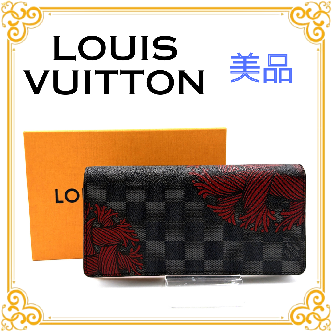 ■美品■ LOUIS VUITTON ルイヴィトン N41676 ポルトフォイユ ブラザ コラボ 長財布 ダミエ ブラック レッド メンズ クリストファー