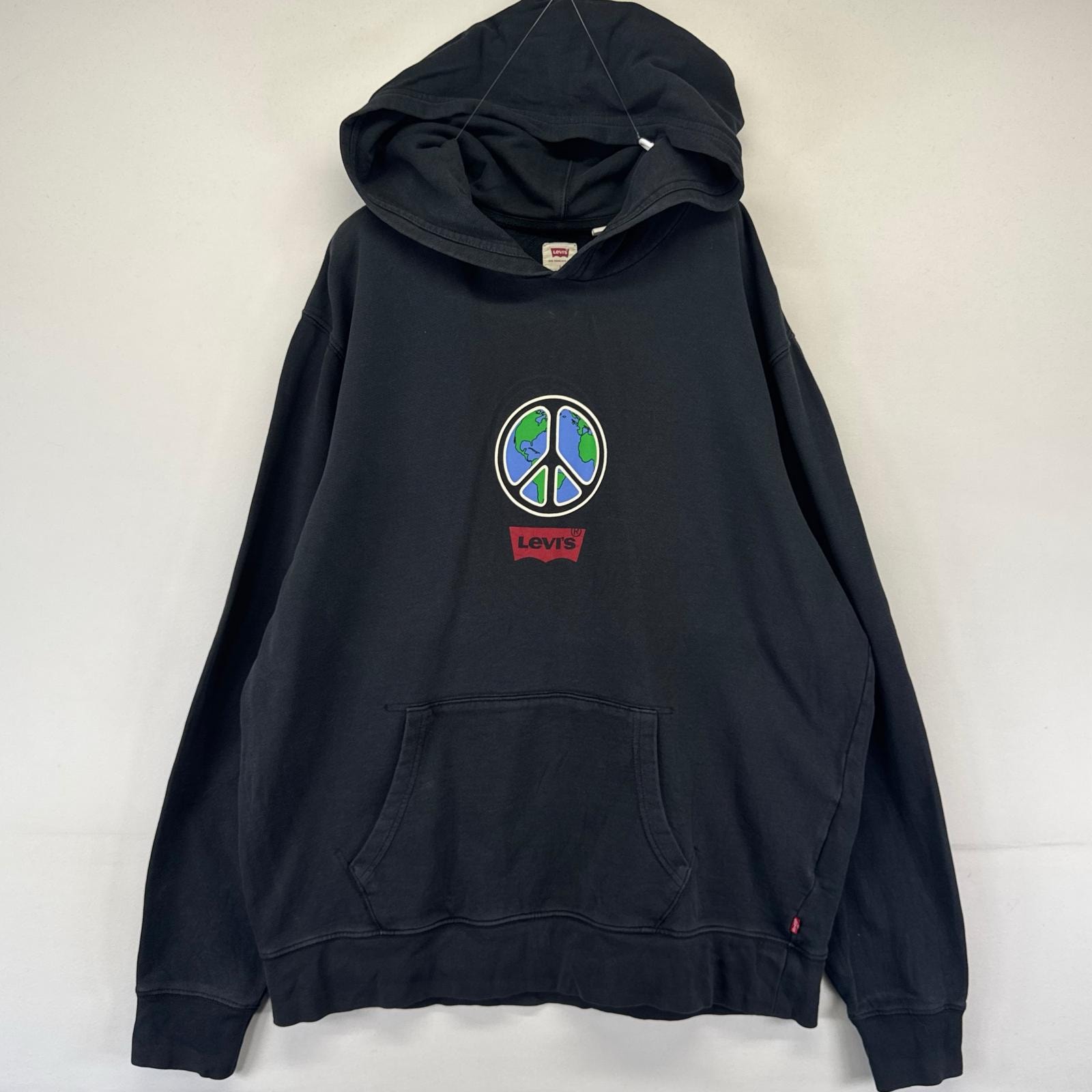 古着 リーバイス Levi's パーカー プルオーバー フーディ スウェット ピースマーク L  ブラック系 メンズ