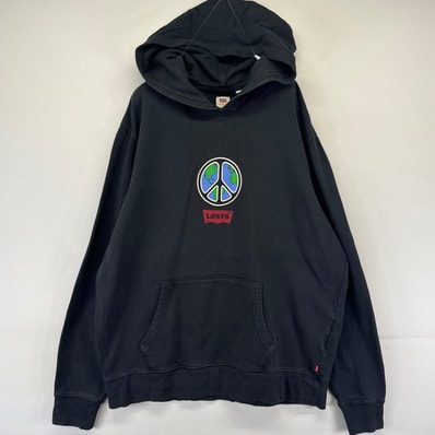 古着 リーバイス Levi's パーカー プルオーバー フーディ スウェット ピースマーク L ブラック系 メンズ