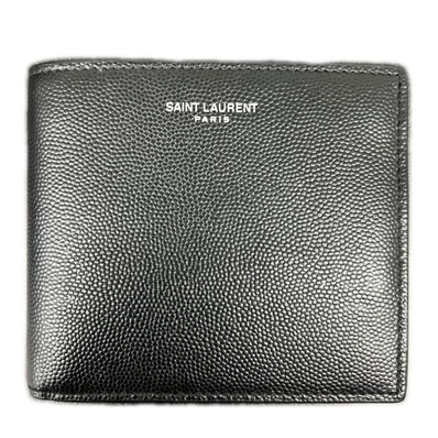 SAINT LAURENT 希少 極美品 サンローラン イースト ウエスト ウォレット 二つ折り財布 396303 レザー ブラック コンパクトウォレット ミニ メンズ ユニセックス イヴサンローラン YSL Aランク 中古 鑑定済 サンローラン財布