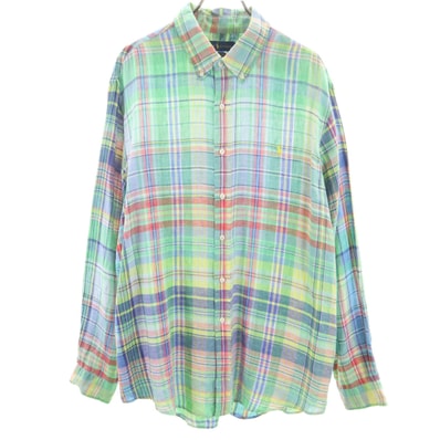 RALPH LAUREN ラルフローレン リネン チェック柄 長袖 ボタンダウンシャツ XXL マルチ ビッグサイズ