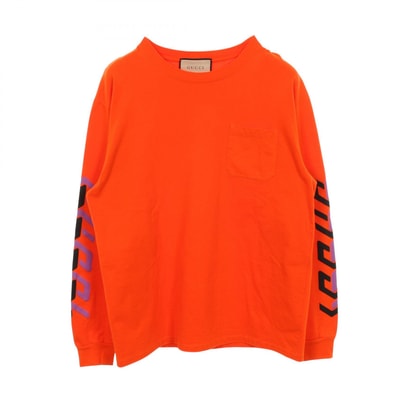 グッチ GUCCI アームミラープリント 長袖Tシャツ 衣料品 トップス コットン メンズ オレンジ系 【中古】