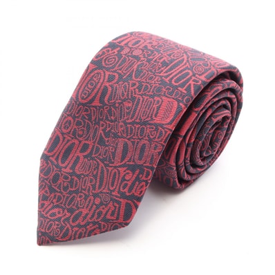 ディオール Dior DIOR × Shawn Stussy ロゴ総柄 ネクタイ 衣料品 シルク メンズ ネイビー系 / レッド系 8HS1010642 【中古】