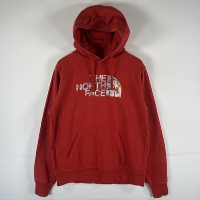 古着 ザ・ノースフェイス THE NORTH FACE パーカー プルオーバー フーディ スウェット ビッグロゴプリント S オレンジ系 メンズ
