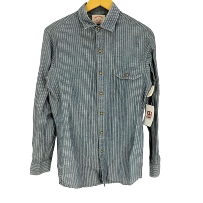 リネンコットン ストライプ スナップボタン L/S レギュラーカラーシャツ【1142382441879】