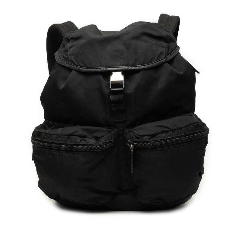 プラダ ポコノ 三角ロゴプレート ヴィアッジョ リュック バックパック V164 ブラック ナイロン レザー レディース PRADA 中古