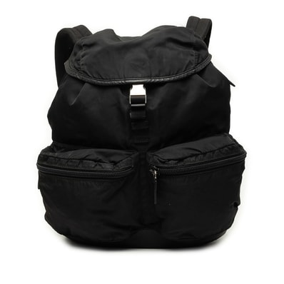 プラダ ポコノ 三角ロゴプレート ヴィアッジョ リュック バックパック V164 ブラック ナイロン レザー レディース PRADA 中古