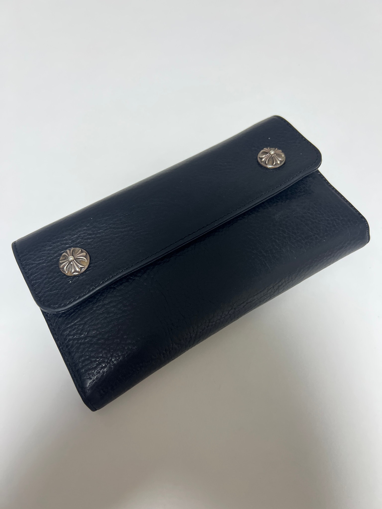 Chrome Hearts Wave Cross Ball Button Leather Wallet "Black/Silver"