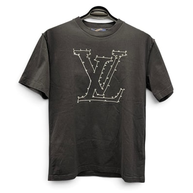 LOUIS VUITTON 極美品 ルイヴィトン 20AW LVステッチプリントアンドエンブロイダリー リバースロゴパッチ Tシャツ RM202M NPG HJY03W ブラック カットソー ヴァージルアブロー Aランク 中古 鑑定済
