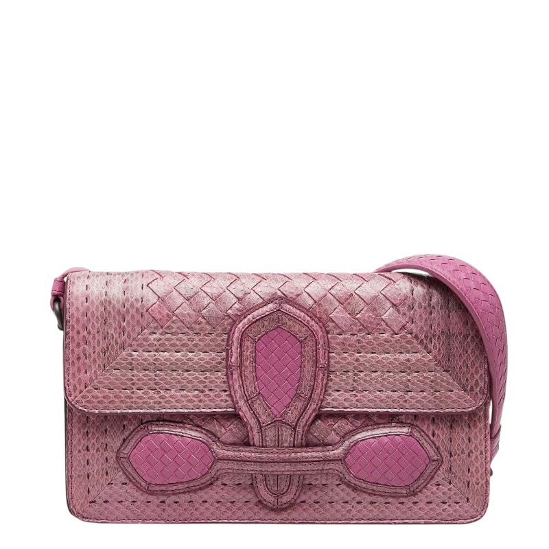 ボッテガヴェネタ イントレチャート リアルト チェーン ショルダーバッグ ピンク レザー レディース BOTTEGAVENETA 中古