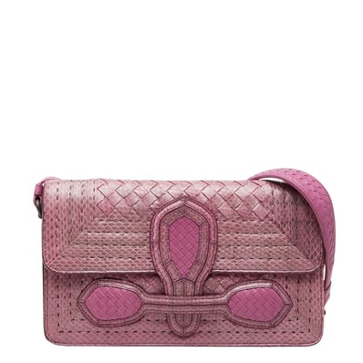 ボッテガヴェネタ イントレチャート リアルト チェーン ショルダーバッグ ピンク レザー レディース BOTTEGAVENETA 中古